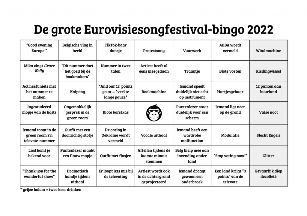 Grote Eurovisiesongfestival bingo 2022
