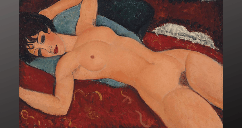 Een schilderij met een naakte vrouw.