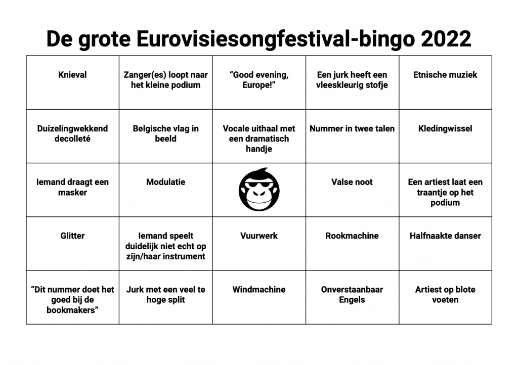 Eurovisiesongfestival bingo 2022