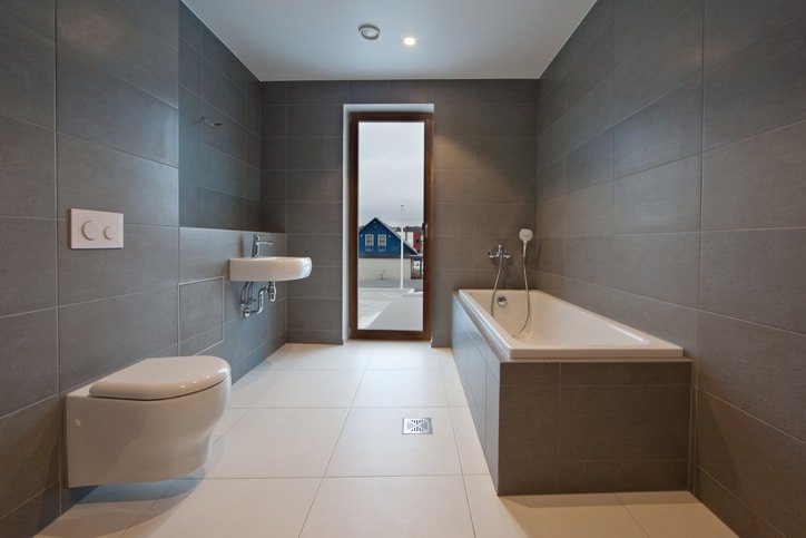 Elegant grey batroom in appartement or hotel