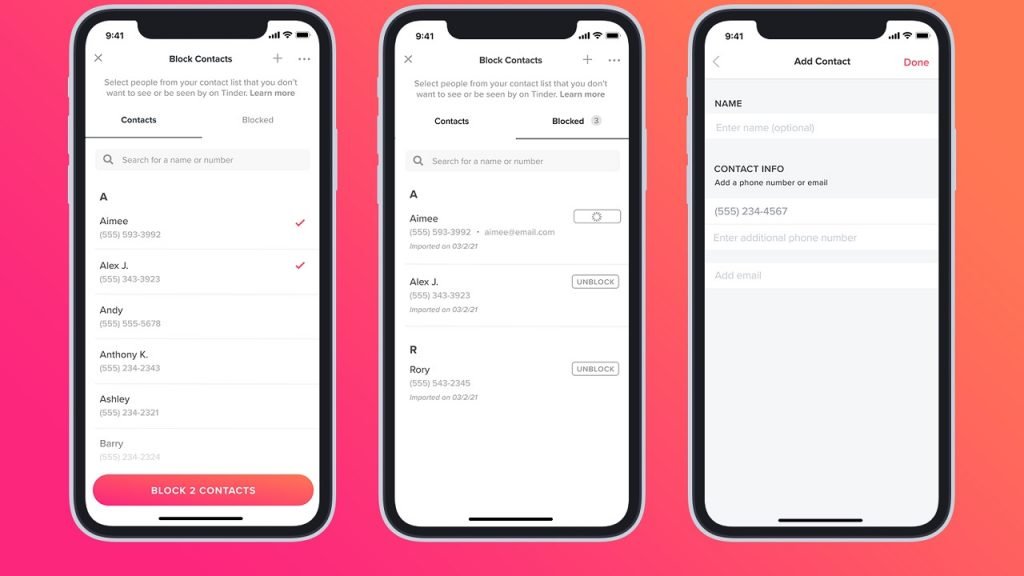 Tinder Block Contacts