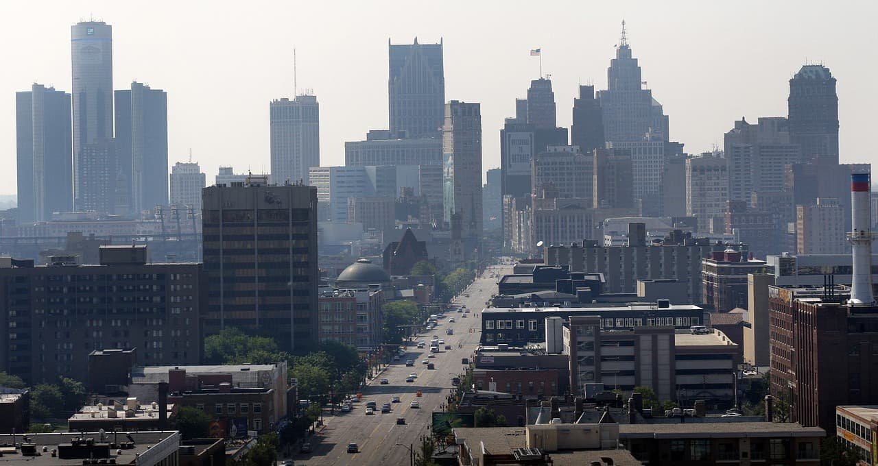 De skyline van de Amerikaanse stad Detroit.