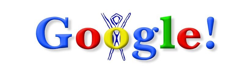 De eerste Doodle van Google toont de naam in gekleurde letters met een mannetje, het symbool voor het Burning Man-festival, dat met de armen omhoog ter hoogte van de letter 'O' staat.