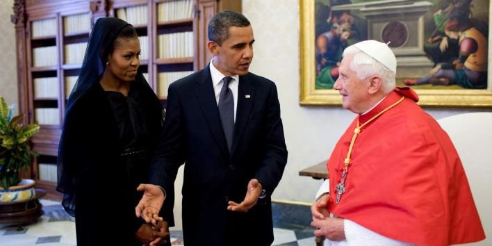 Michelle and Barack Obama with pope Benedictus