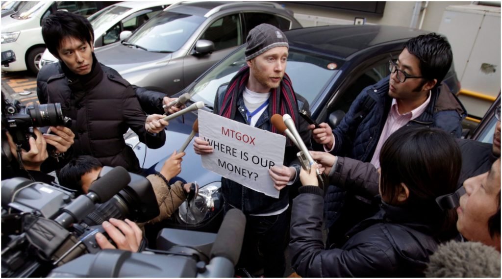 Een schuldeiser van Mt. Gox in Tokio.